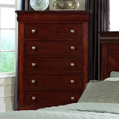 Drawer Chest with 5 Drawers and Brown Cherry Finish